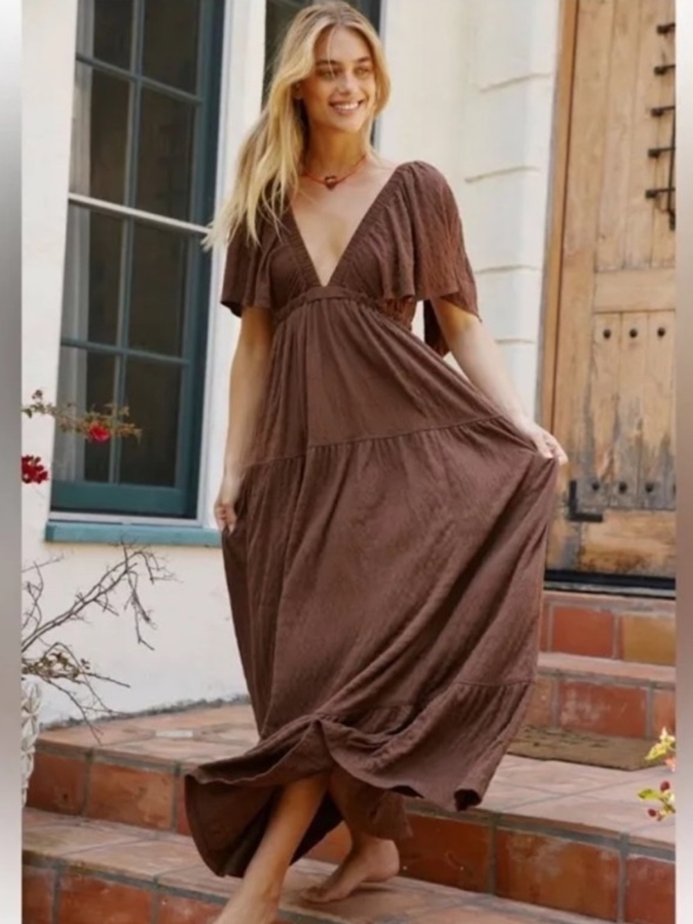 Free People Beach La La Maxi Dress in Fondu Fudge size Large - Picture 2 of 7